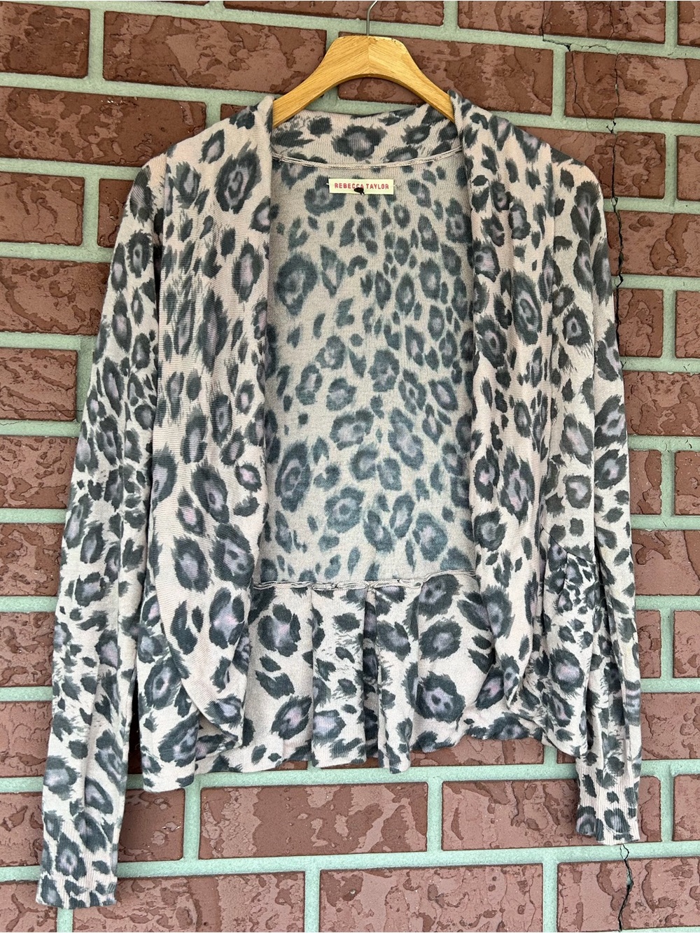 Rebecca Taylor Gray and Cream Leopard Print Open-Front Cardigan
